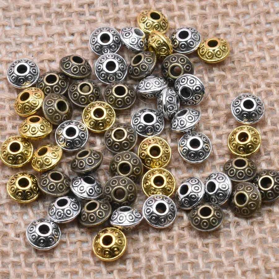 Yanqi Wholesale 6mm 100pcs/lot Spacer Metal Beads Zinc Alloy Antique Tibetan Spacer Beads for Jewelry Making Hole-2mm