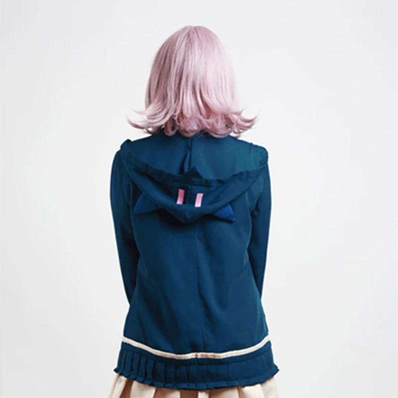 Peluca de Cosplay de Anime DanganRonpa para niña y mujer, pelo resistente al calor Dangan Ronpa Nanami ChiaKi, peluca de disfraz + gorro de peluca gratis