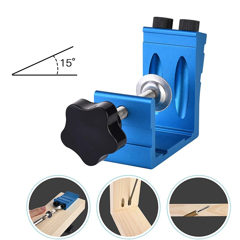 GanWei Inclined Hole Drilling Pocket Hole Jig Kit Dowel Drill Joinery Screw Kit Woodworking Guides Joint Angle Tool Locator