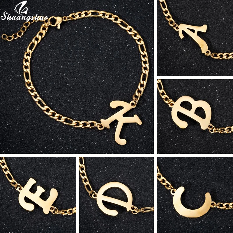 A-Z 글자 쥬얼리 맞춤형 이니셜 팔찌, 스테인레스 스틸 알파벳 참 팔찌, 이름 Bijoux Pulseiras 