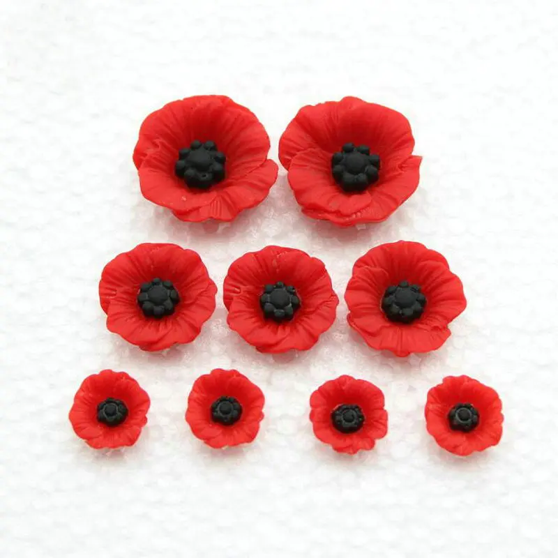 Set of 100pcs Chic Resin Red Poppy Flower Artificial Flower Flatback Embellishment Cabochons Cap for Home Decor 12-23mm