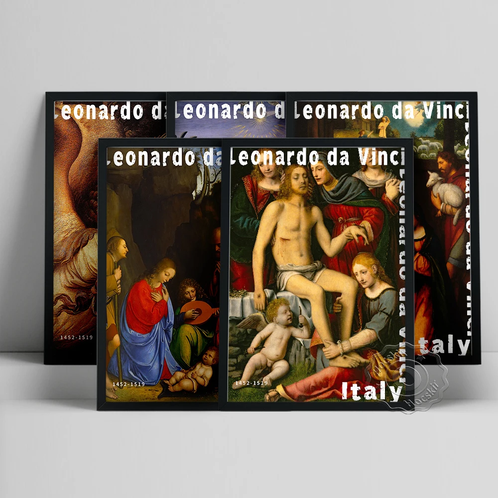 Leonardo Da Vinci Museum Exhibition Print, Da Vinci Baptism Of Jesus Oil Painting, Figure Portrait Wall Picture, Vintage Poster