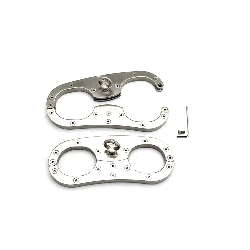 Latest Stainless Steel Bondage Cangue Fix Handcuffs Detachable Hang Ring Metal Wrist Cuffs Restraint Pillory Adult Sex Toy