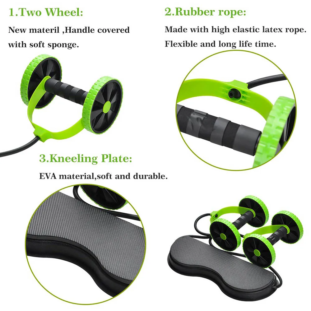 Abdominal Double Wheel Ab Roller Gym Home Muscle Exercise Fitness Equipment Pull Rope Resistance Bands Slimming Device