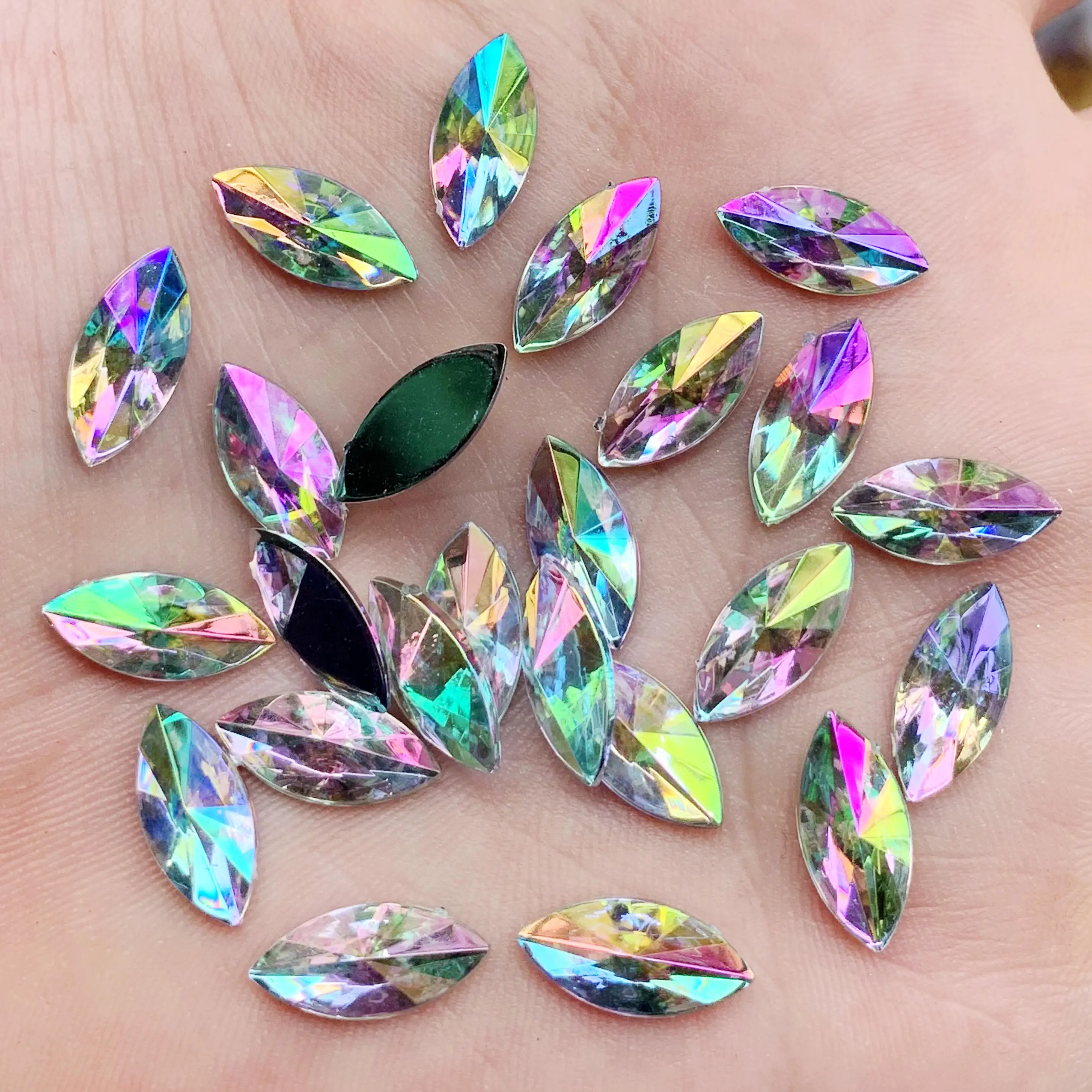 7*14mm Crystal AB Flatback Rhinestones On Crystals Stones Horse Eye Acrylic Strass For DIY Clothes Crafts Non Sewing 150pcs -B79