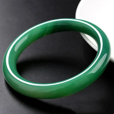 Natural Green Chalcedony Round Bracelet Agate Jade Grass Ice Kind Exquisite Fine Bangle Jewelry Decoration Crafts Accessories