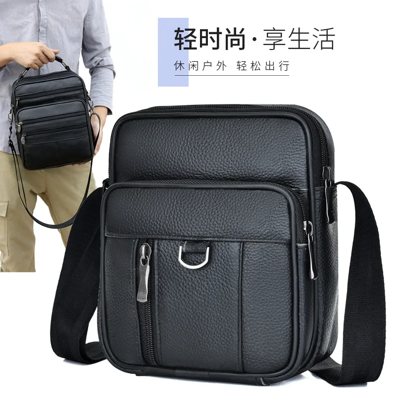 Men\'s Single-Shoulder Bag Leather Men\'s Bag Business Casual Messenger Bag Verticle Foreign Trade Supply Wholesale Custom Factory