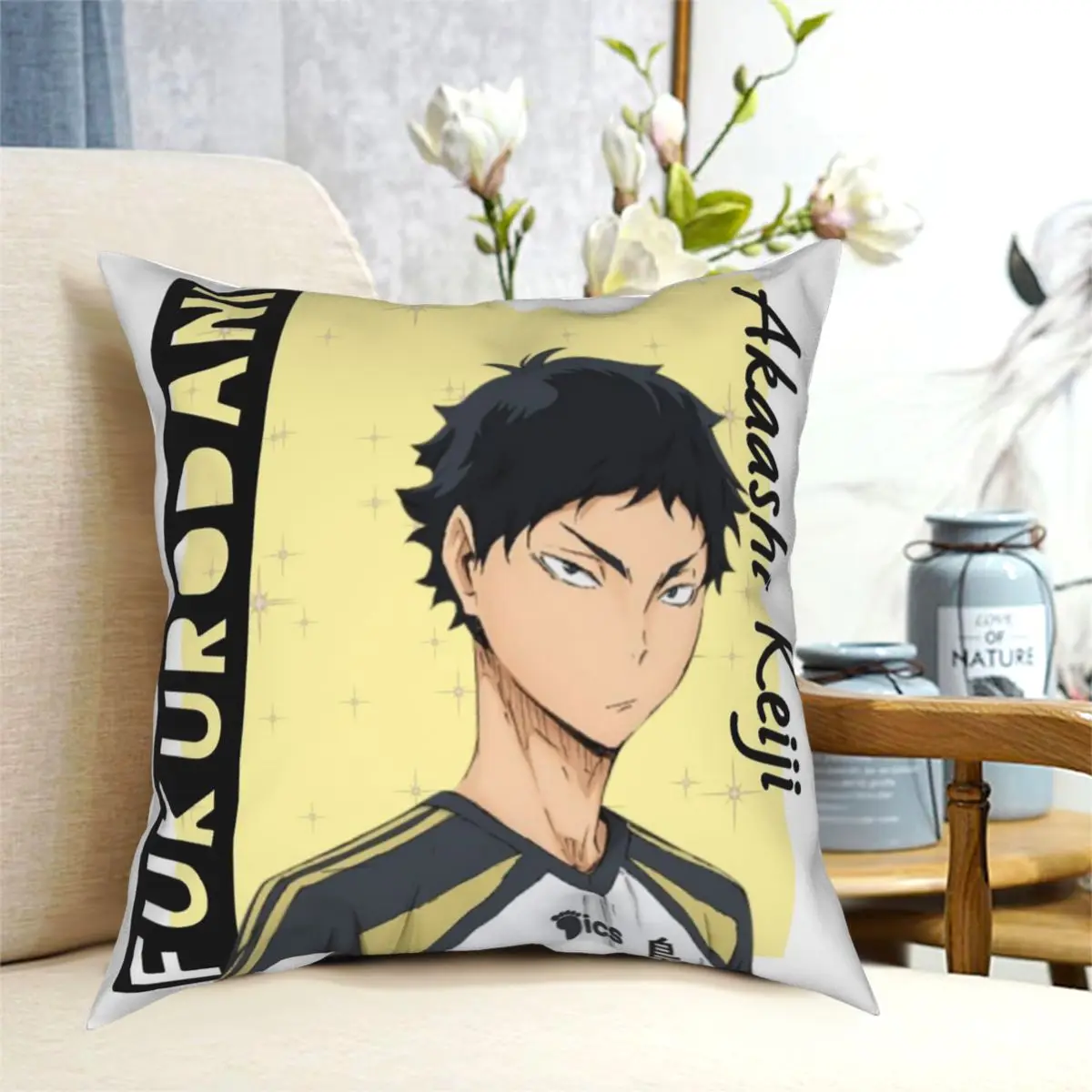 Akaashi Keiji Haikyuu Square Pillowcase Polyester Printed Zip Decor Throw Pillow Case for Sofa Seater Cushion Cover