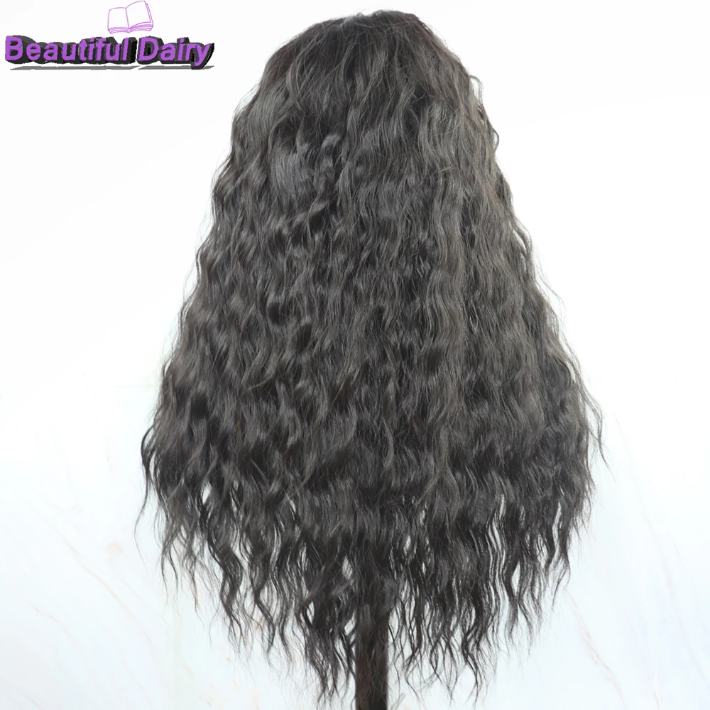 Beautiful Diary Black Long Curly Gluesless Synthetic Lace Wigs For Women Futura Hair Loose Wave Tpart Synthetic Lace Front Wigs