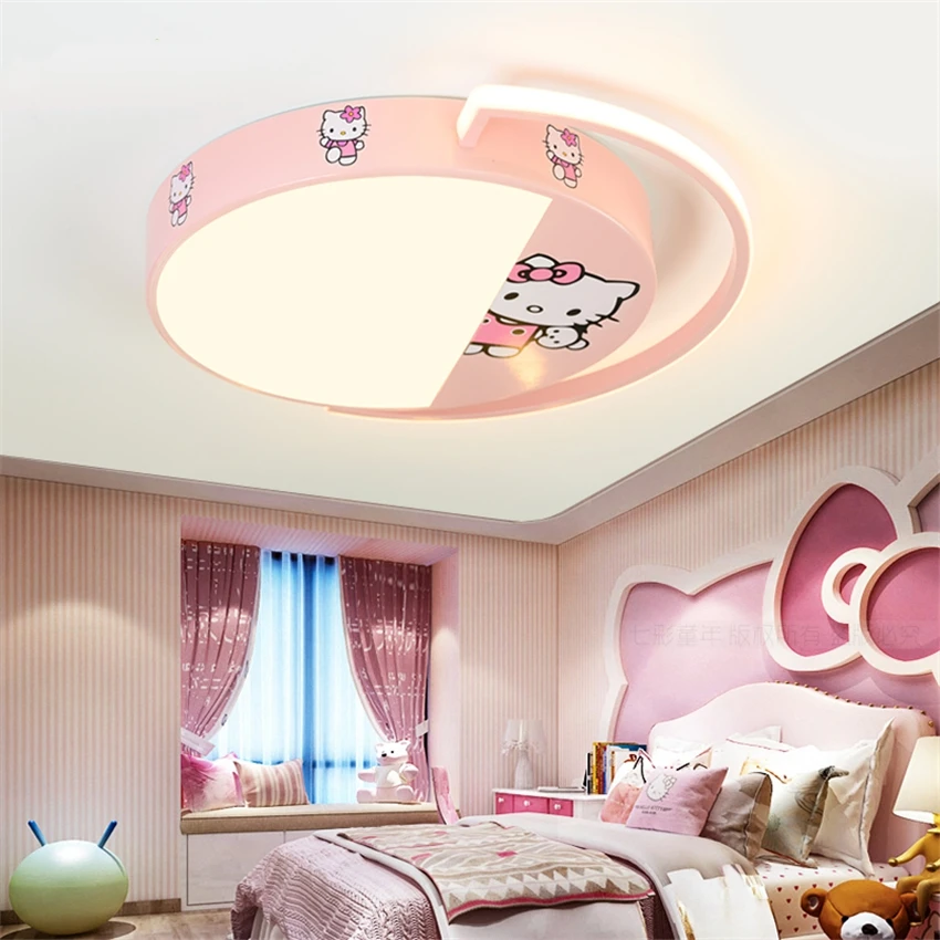 Creative children\'s room cartoon circular ceiling lights modern kitty cat bedroom study room led three color lights lighting