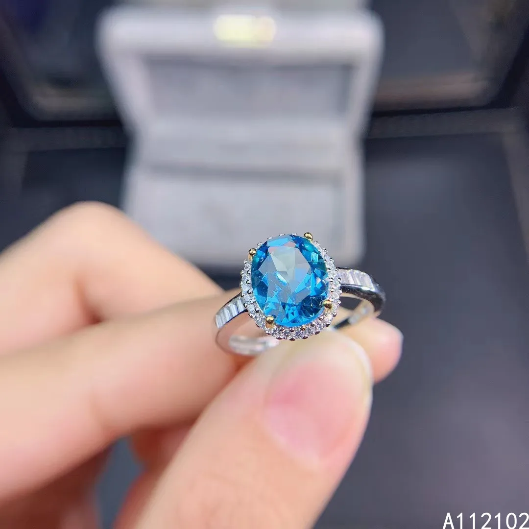 

KJJEAXCMY fine jewelry S925 sterling silver inlaid natural blue topaz girl new vintage ring support test Chinese style with box