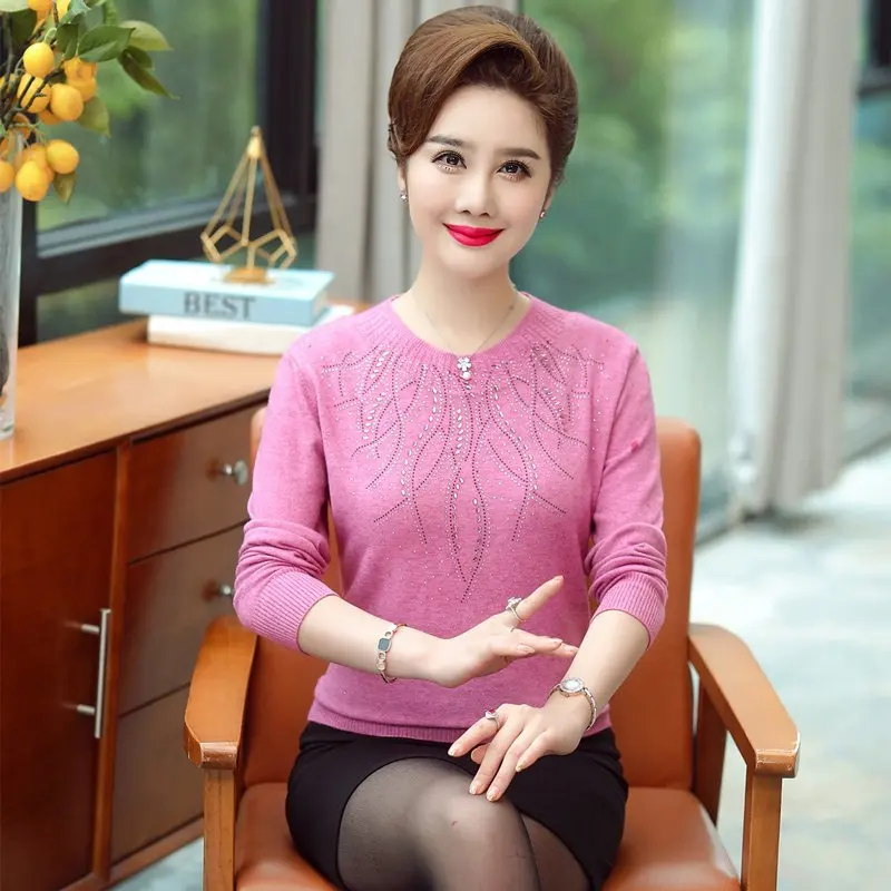 2022 Women Pullover Autumn And Winter Sweater Loose Long-sleeve Knitted Wool Basic Shirt Sweater Mother Clothing Tops