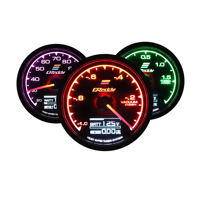 GReddi Boost Gauge Water Temp 7 Colors LCD Display Turbo Oil Pressure RPM Tachometer Racing Meter 62mm 2.5 Inch With Sensor