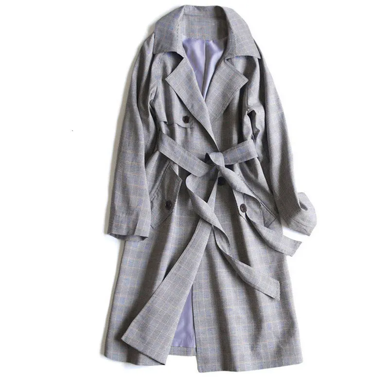 

Autumn Plaid Long Trench Coat Women Office Lady Coat Trench With Belt Long Coat Women Casual Streetwear Casaco Feminino Ropa