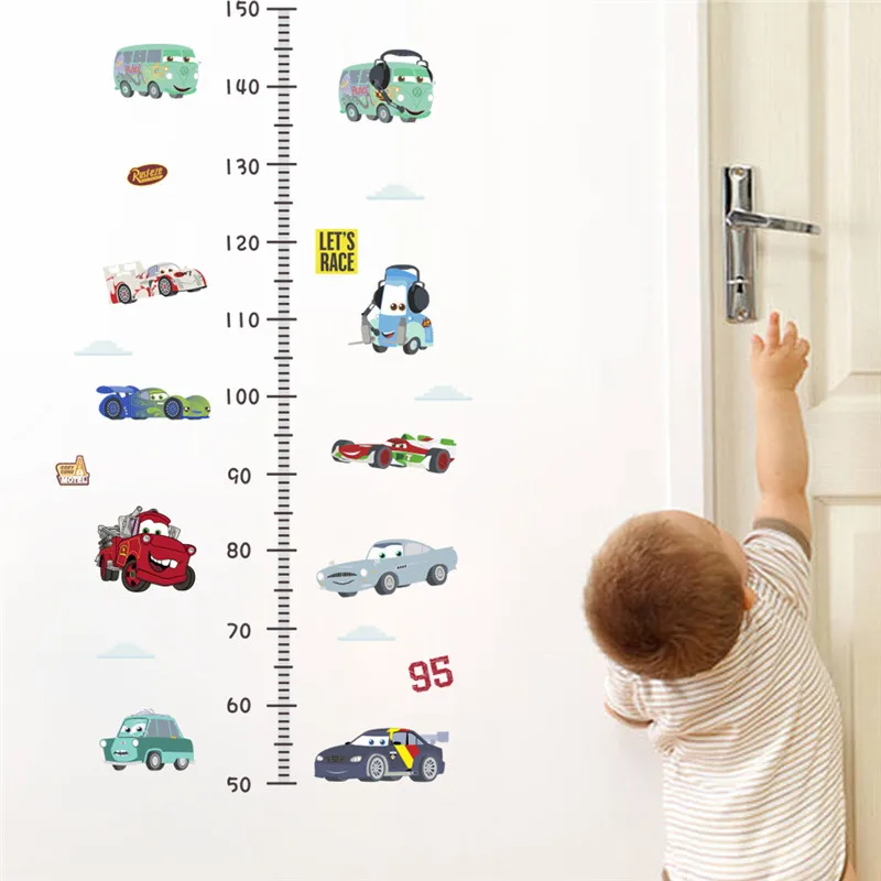 Cartoon Car Wall Stickers For Kids Room Height Measure Boy Bedroom Decoration Growth Chart Decals Boy's Room Decor