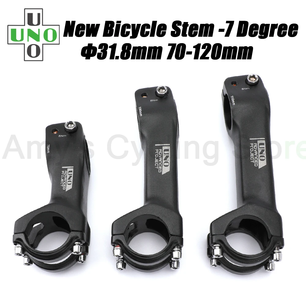 NEW UNO Bicycle Handlebar Parts MTB Stem 31.8 Bar Mount Mountain Road Bike Stem -7 Degree A Down Stem 70-120mm Bicycl Accessorie