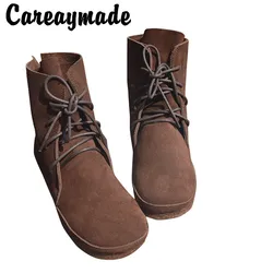 Careaymade-stivali da donna, stivaletti a mezza caviglia, stivali da moto in vera pelle natrual scarpe calde da neve stivali Casual, 3 colori