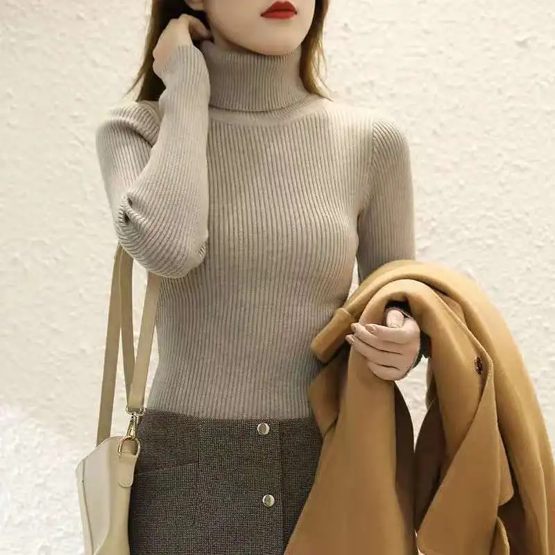 Turtleneck Sweater Womens 2021 Autumn Winter Tops Korean Slim Women Pullover Jumper Knitted Sweater Pull Femme Tops Slim