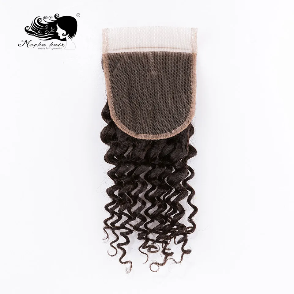 

Mocha Hair Deep Wave Lace Closure 4"X 4" Brazilian Remy Hair Free Part 10inch-18inch