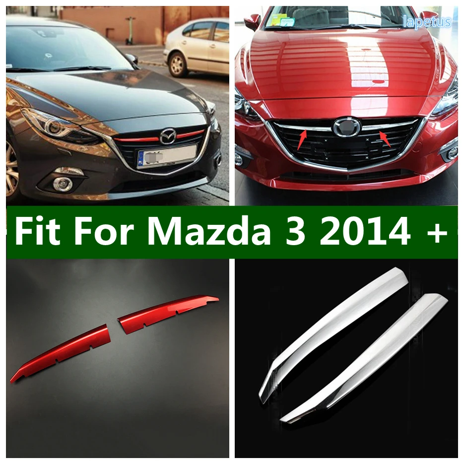 Head Mesh Front Grille Trim Cover Auto Inserts Racing Grille For Mazda 3 2014 - 2016 Red / Chrome Accessories Exterior Refit Kit