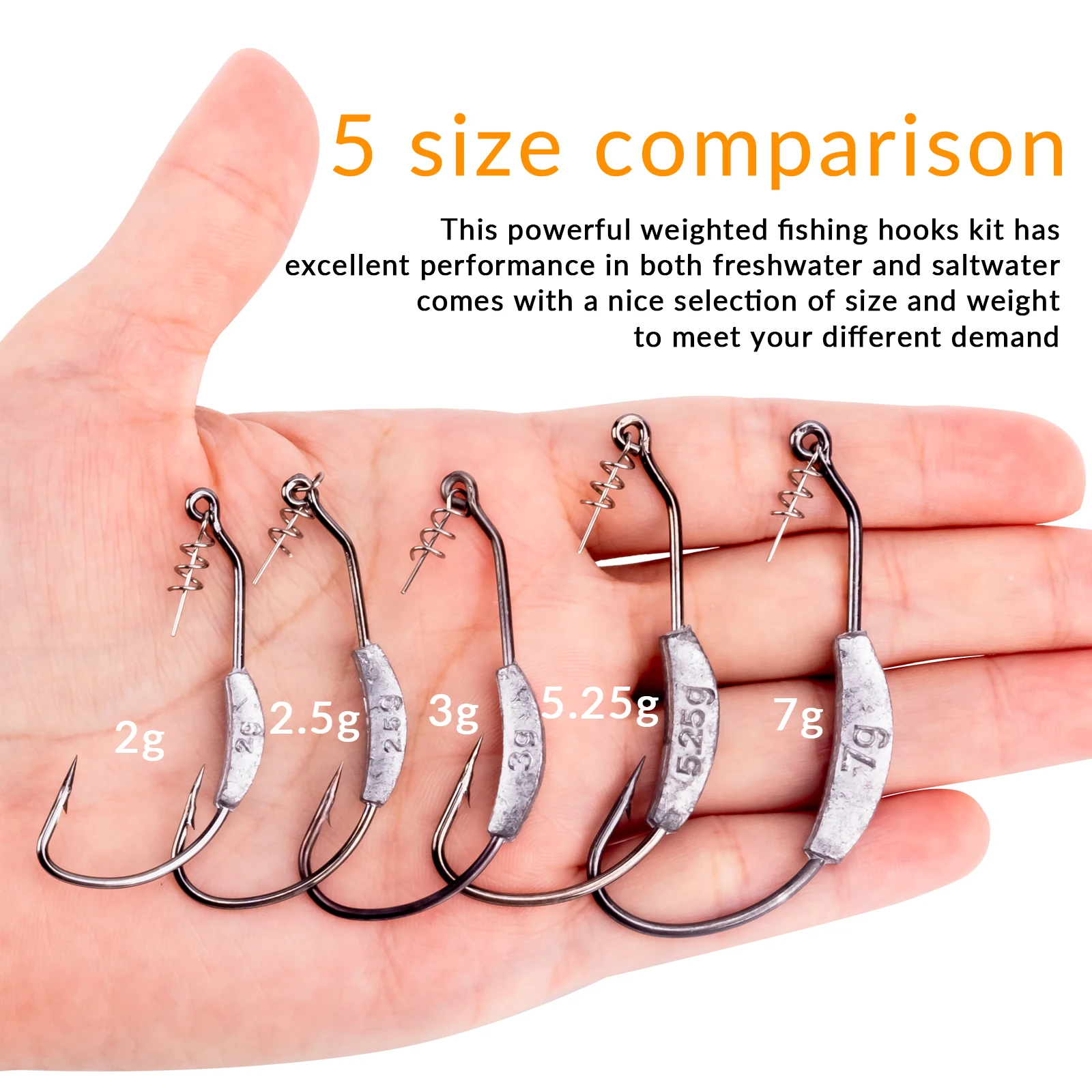 

20pcs Jig Crank Hooks 2g 2.5g 3g 5.25g 7g Weighted Offset Fishhook For Soft Lure Worm Fishing Jig Hook Spring Screw Lock Pin
