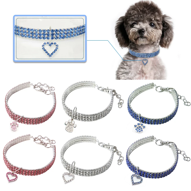 Dog Pet Collars Necklace For Bling Collars With heart Pendant Diamond Puppy Pet Shiny Full Rhinestone Necklace Collar