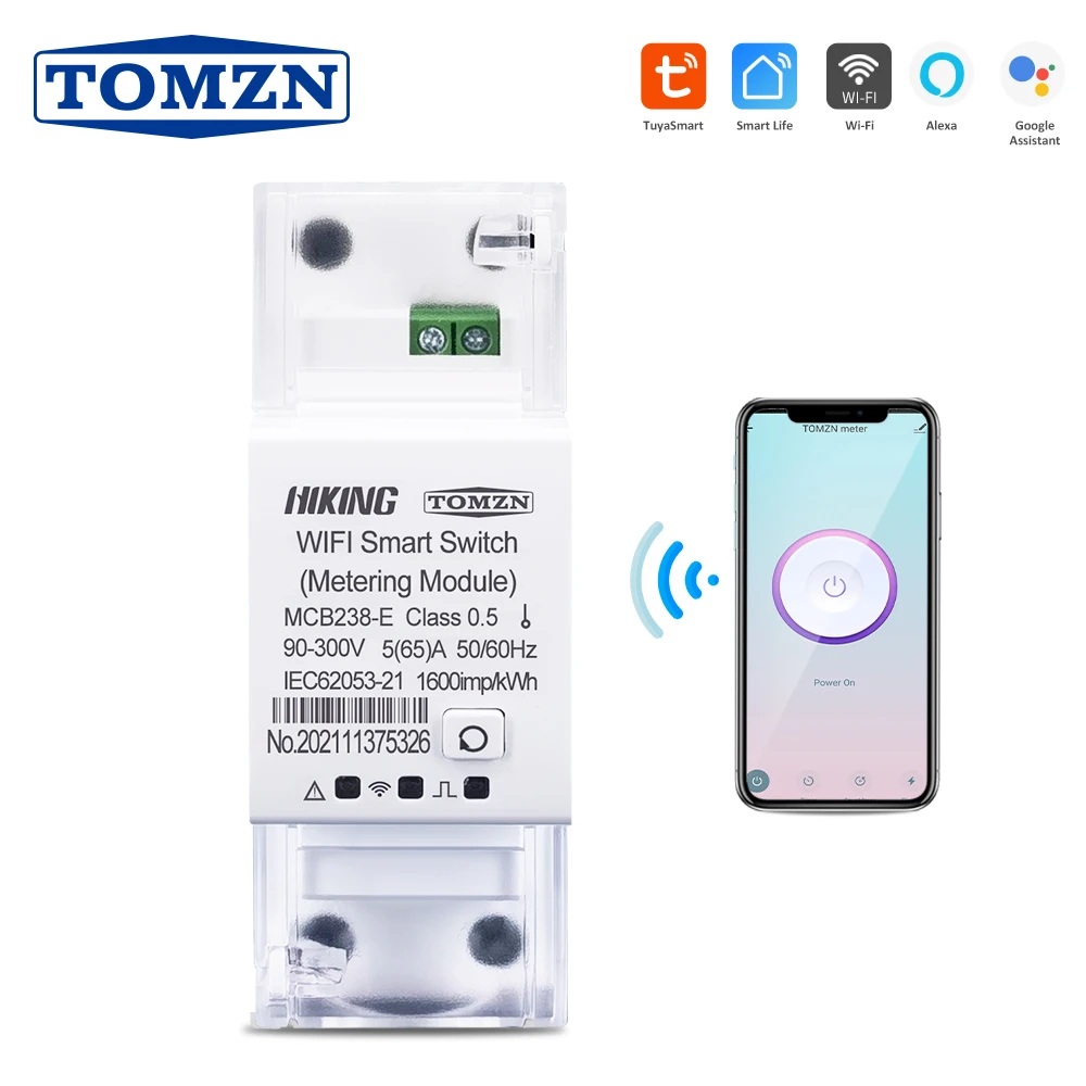 TOMZN TUYA monofase WIFI Smart Switch contatore di energia Kwh misurazione monitoraggio interruttore relè Timer per Smart Home 65A