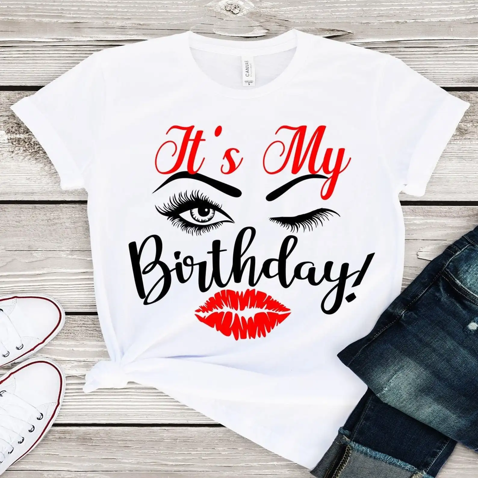 Zijn Mijn Verjaardag Wimper & Lippen Print Shirt Vrouwen Grafische T Shirts Femme Queen 'S Verjaardagscadeau Meisjes Party Tshirt zomer Top Tee