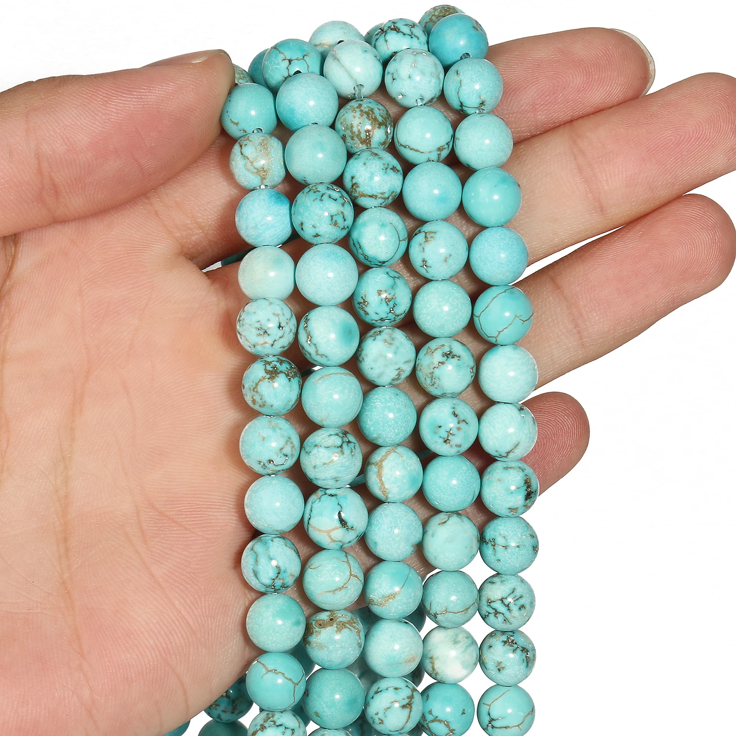 Natural Beads Smooth Turquoises Blue Howlite Round Stone Bead for Jewelry Making DIY Bracelet Accessories 15\'\' 4-12mm