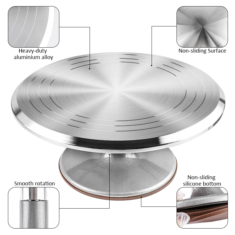 12 Pcs/Set Turntable Pastry Rotating Plate For Cakes Stand Decorating Tools Accessories Stainless Steel Pastry Bag