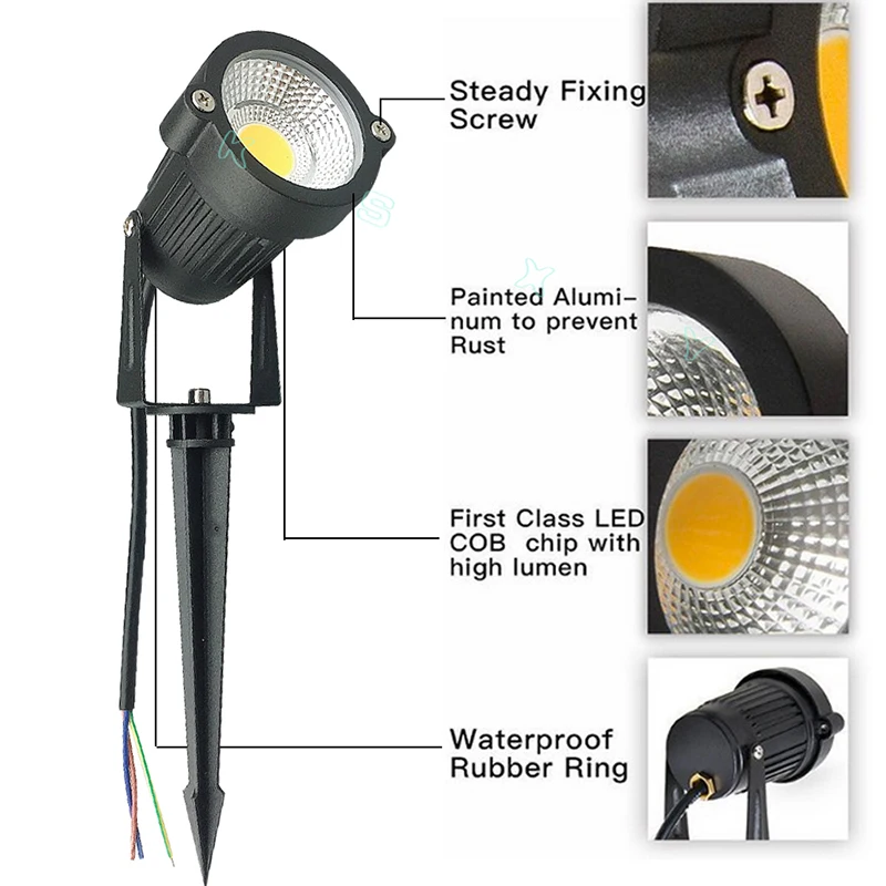 COB โคมไฟสนามหญ้า 3W 5W 7W 10W กลางแจ้ง LED Spike โคมไฟกันน้ำ Led Light garden Path สปอตไลท์ AC110 220V DC12V