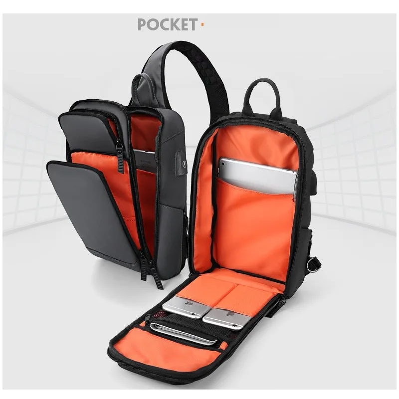 

Fashion Chest Bag Men Multiple Compartments Large Capacity Leisure Shoulder Bag Men usb 3.0 Motion Travel Student Crossbody Bag