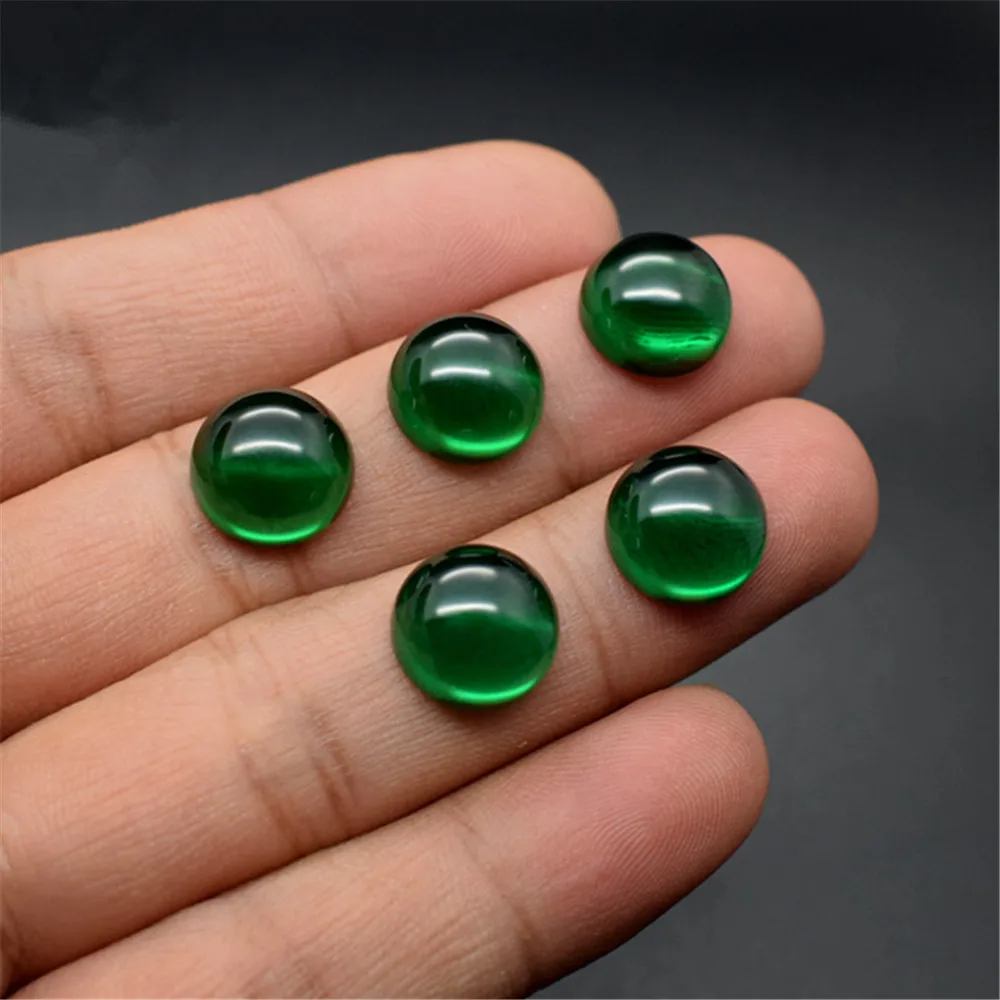 Emerald Round Cabochon Smooth Polished Surface Round Rich Green Emerald Cabochon Flat Back Multiple Sizes to Choose