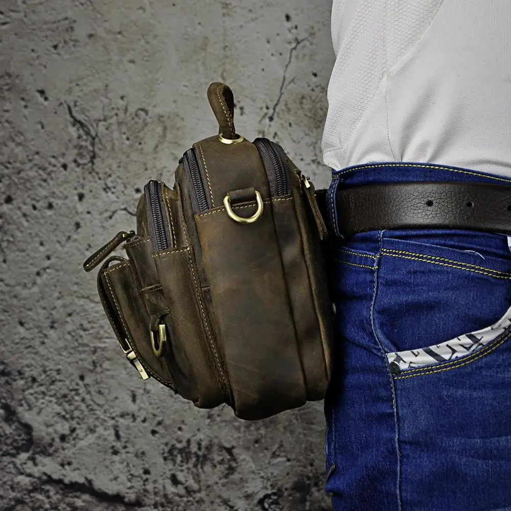 Hot Sale Genuine Bull Leather Multi-function Messenger Crossbody Tote Bag For Men Male Design Satchel Fanny Waist Belt Pack 3004 image 3
