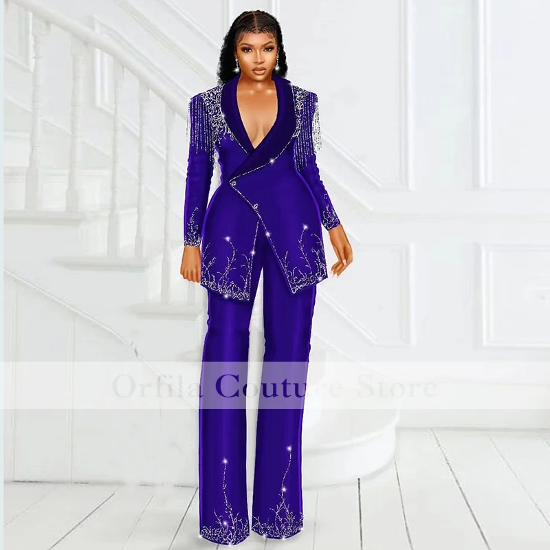 Robe De Soirée De Mariage Women Pants Suit Long Sleeves Beads Morning Dinner Party Wear Custom Jacket Pants