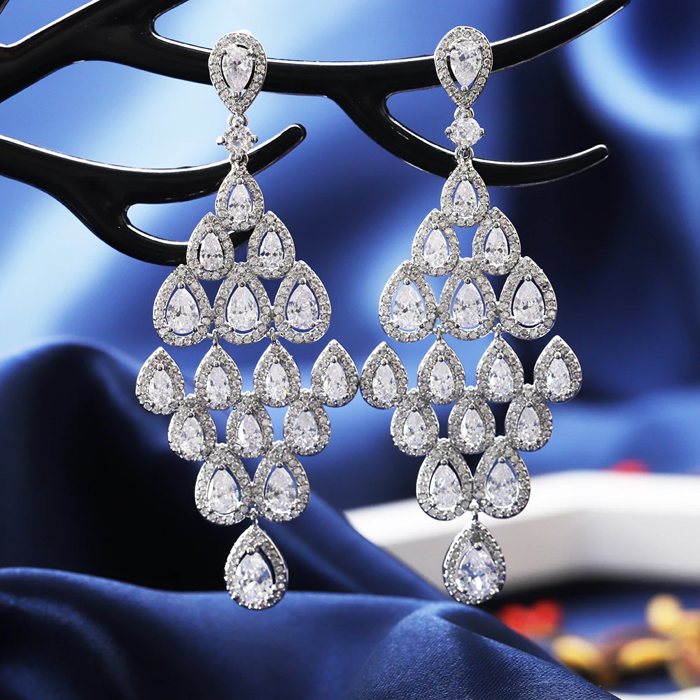 

75MM Luxury White Water Drop Earrings Exquisitely Cut Aaa Cubic Zirconia Geometric Dubai Jewelry with Dress Accessories