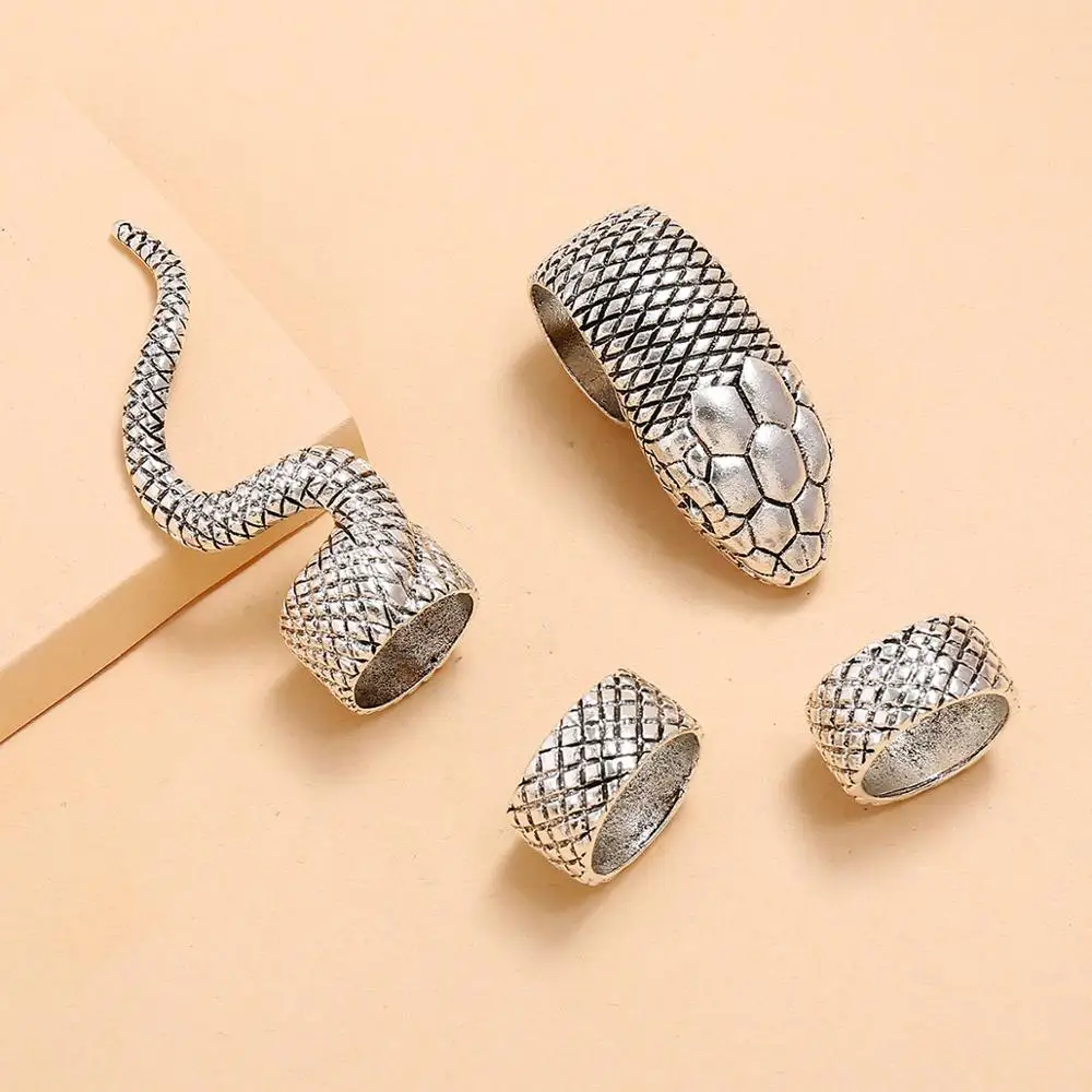 KMVEXO 4Pcs/Set Gothic Steampunk Snake Midi Ring Set Vintage Punk Metal Knuckle Joint Rings For Women Boho Party Jewelry Anillos