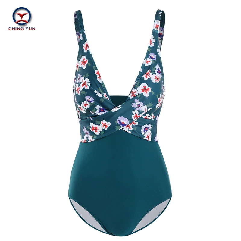 

CHING YUN 2020 Women One Piece Swimsuit Vintage Print Woman Print Floral Dot Swimsuit Beach Wear Halter Bathing Suit Swimwear