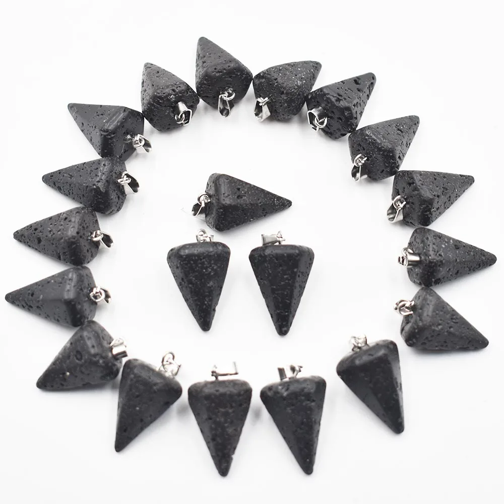 2021 Fashion high quality natural Volcanic Rock Stone faceted pendulum charms pendants for jewelry making Wholesale 20pcs/lots