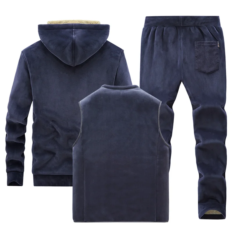 2021 New Men Suit Fleece Two-Piece Tracksuit Suit Leisure Thick Hooded Winter Suit Lamb Velvet Suit Casual Suit Large Size 6Xl