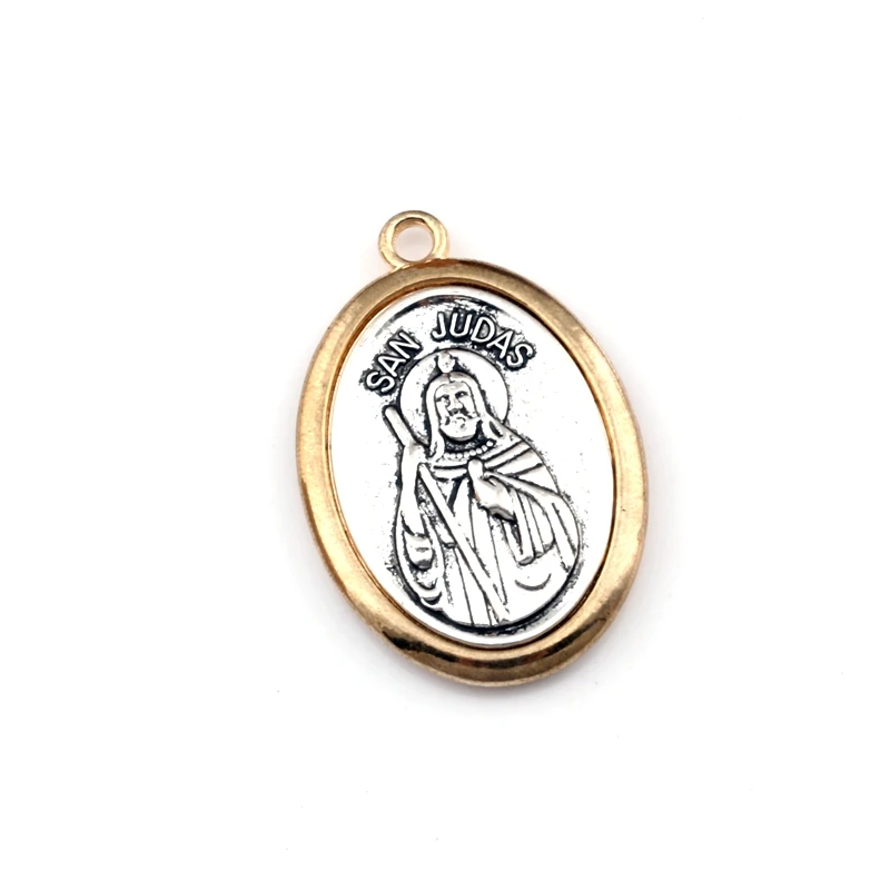 2Pcs Two-Tone San Judas Tadeo Charm Pendants For Jewelry Making Necklace DIY Accessories 30x44.8mm A-561