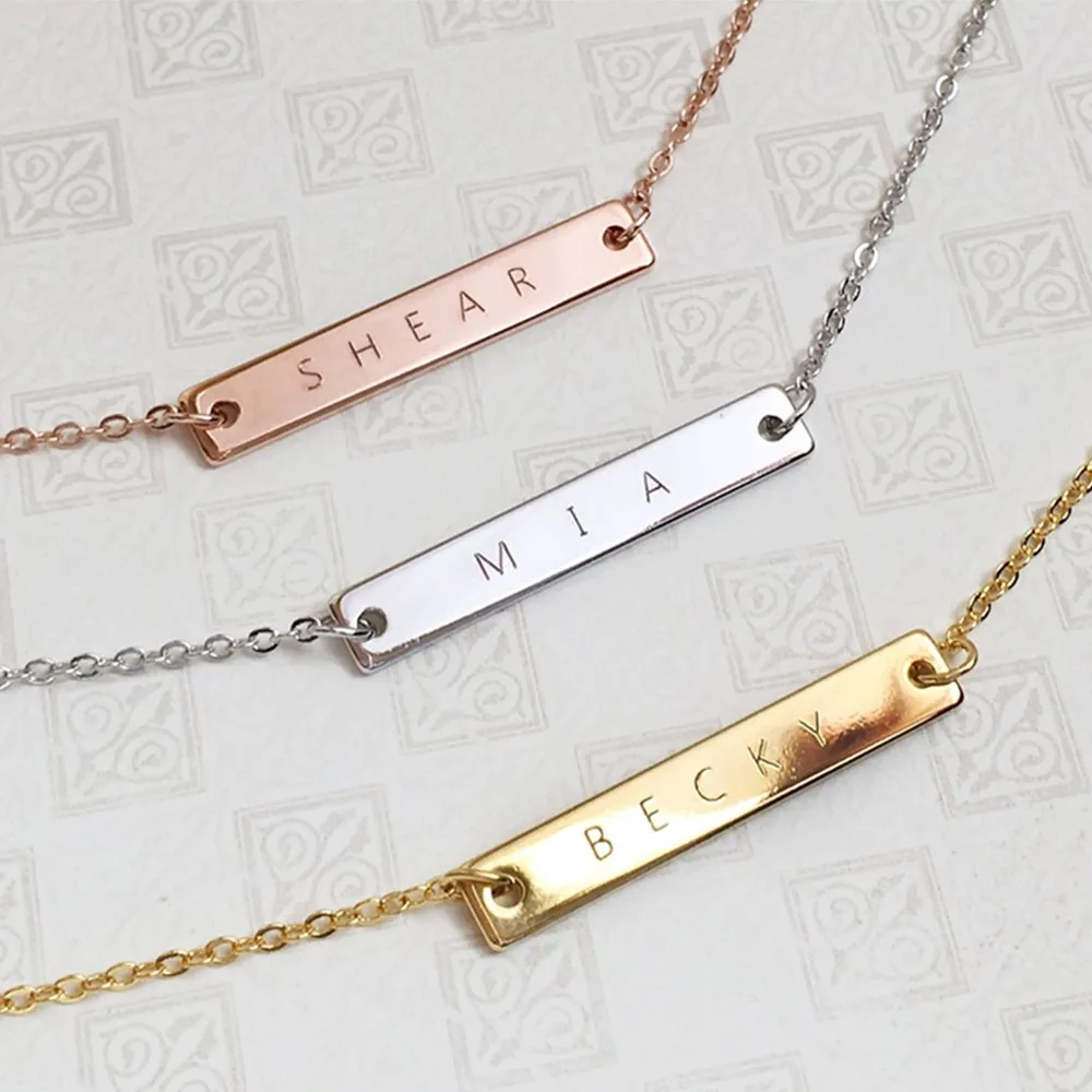 Gold Monogram Bar Necklace, Customized Name Plate, Personalized Necklace, Large Gold Bar Necklace, Silver Bar, Christmas Gift