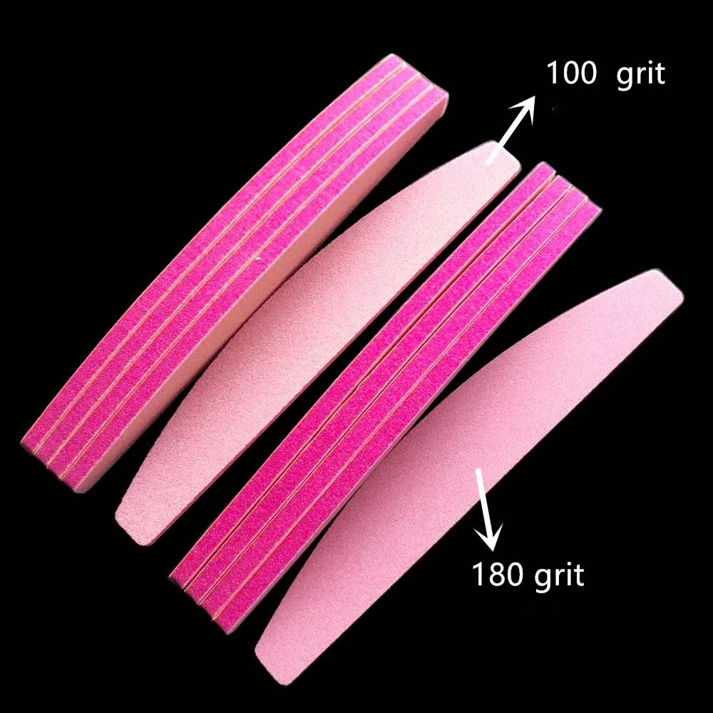 1 قطعة قاعدة معدنية مع 200 قطعة من وسادات استبدال الألوان المختلطة، مبرد إسفنجي للأظافر على شكل نصف قمر، مبرد أظافر قابل للإزالة #1