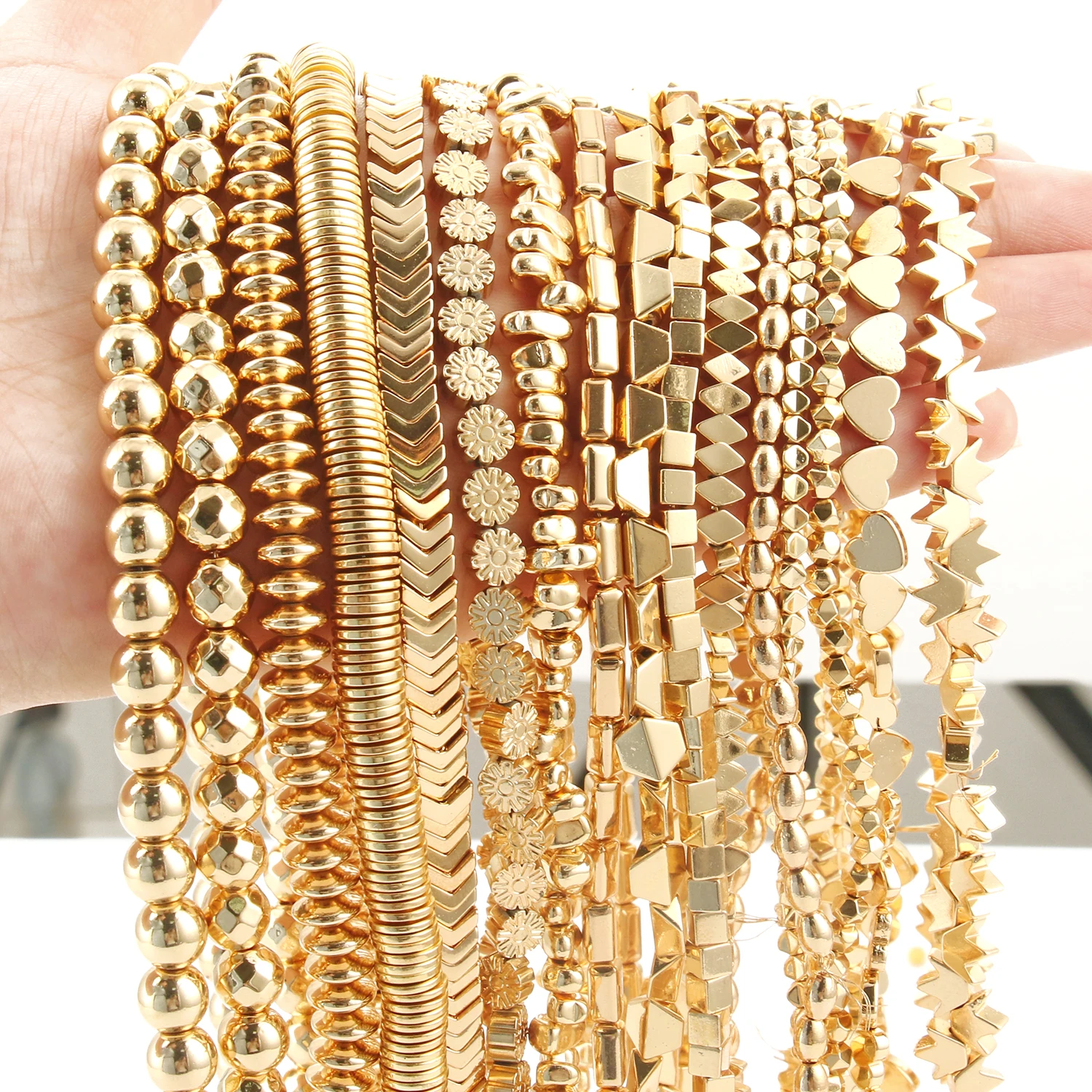 Fashion Kc Gold Plated Hematite Natural Stone Beads Charms Irregular Geometric Beads For Jewelry Making Diy Bracelet Necklace