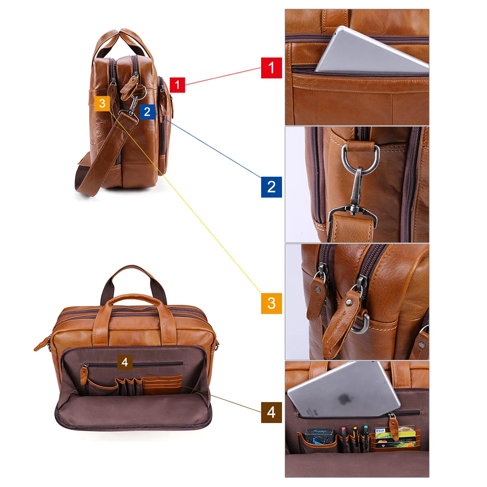 JOYIR Briefcases ชายหนังแท้15.6 "17" กระเป๋าแล็ปท็อปขนาดใหญ่กระเป๋า Messenger ไหล่กระเป๋ากระเป๋าถือ