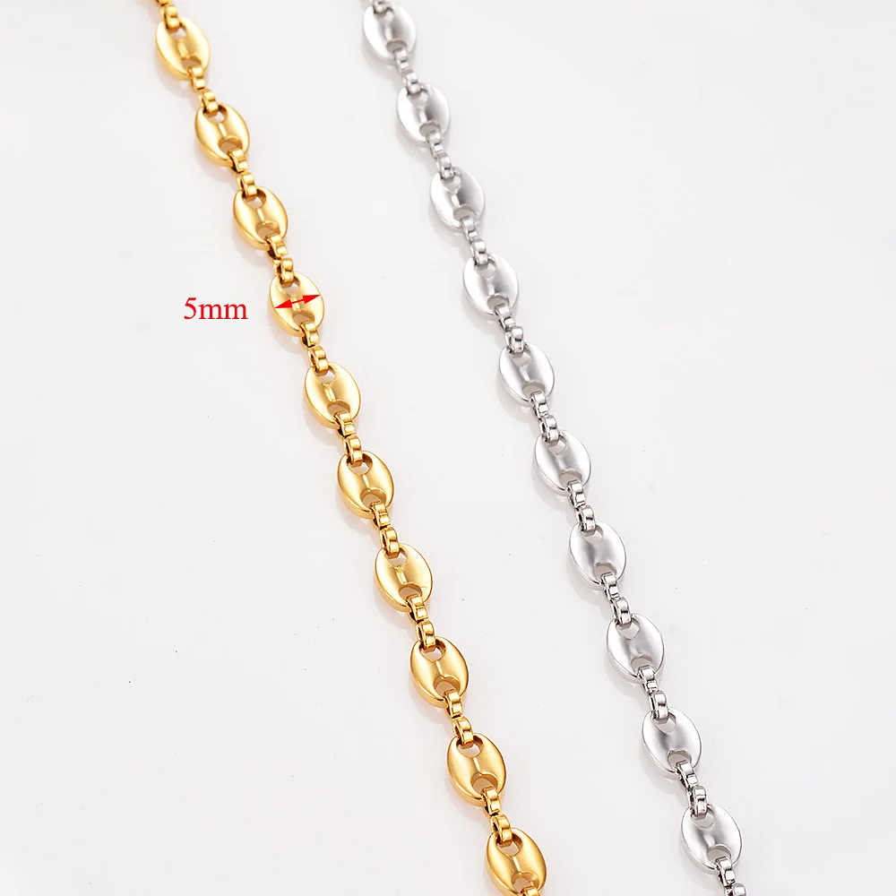 Großhandel 1 Meter Edelstahl Goldfarben Marine-Gliederketten für Männer und Frauen zur Herstellung von Halsketten und Armbändern, Kaffeebohnenketten – Detail 1