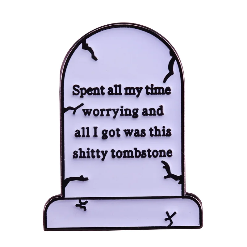 Worried Tombstone Brooch Overthinking Anxiety Obsessive-Compulsive Disorder Badge Health Reminder PIN