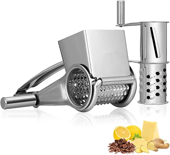 Rotary Cheese Shaver Vegetable Grater Stainless Steel Cheese Grater Shredder Cutter Grinder with 3 Drum Blades