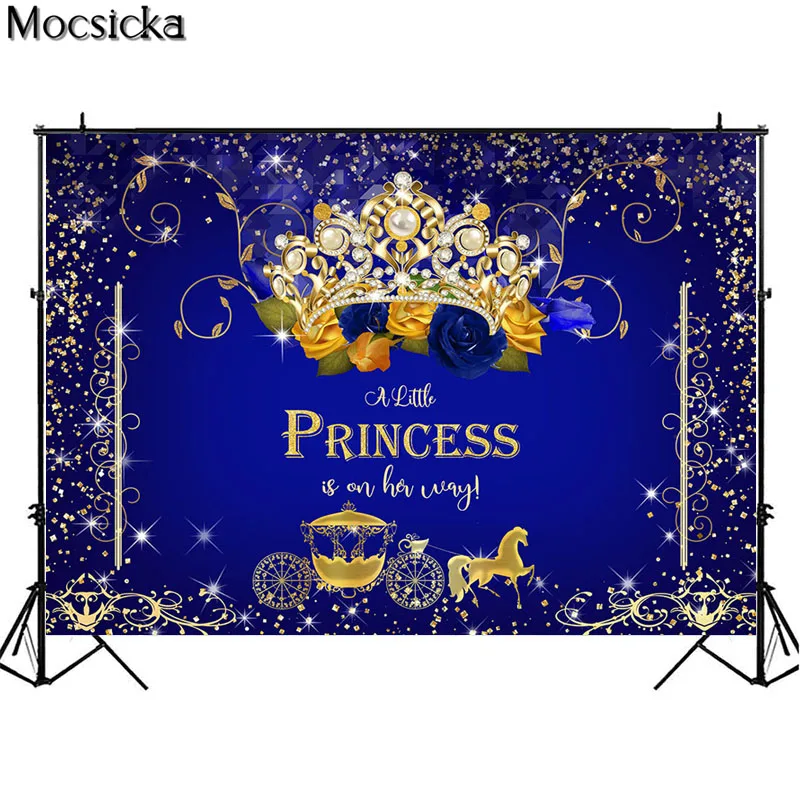 Mocsicka A Little Prince Is On The Way Theme Birthday Backdrop Royal Boy Diamond Crown Decor Baby Shower Background Party Photo