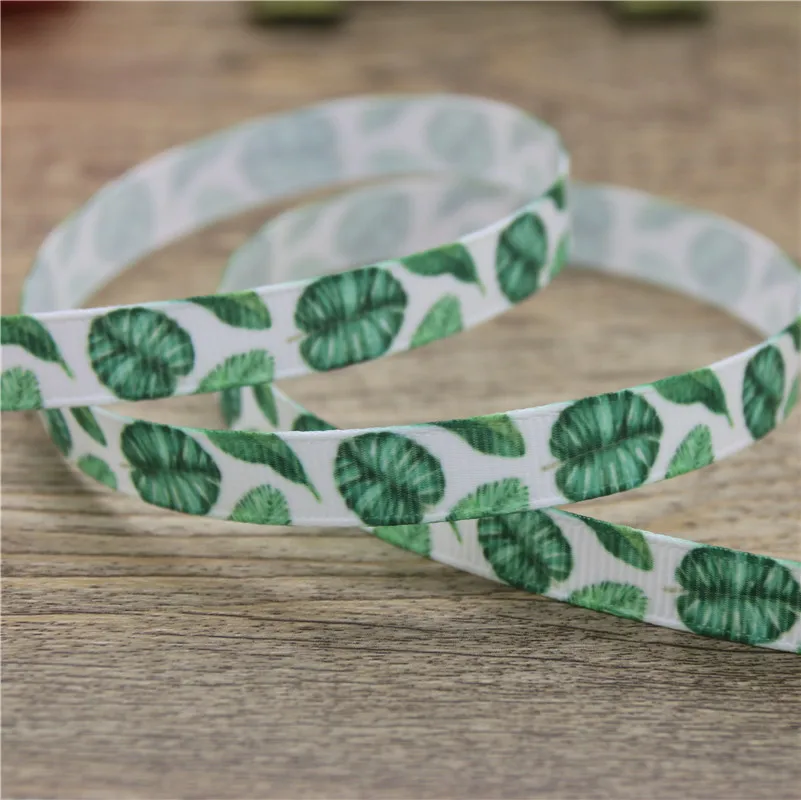 DHK 3/8\'\' 5yards mermaid fish scale leaf printed grosgrain ribbon Accessory hairbow headwear DIY decoration 9mm E1589